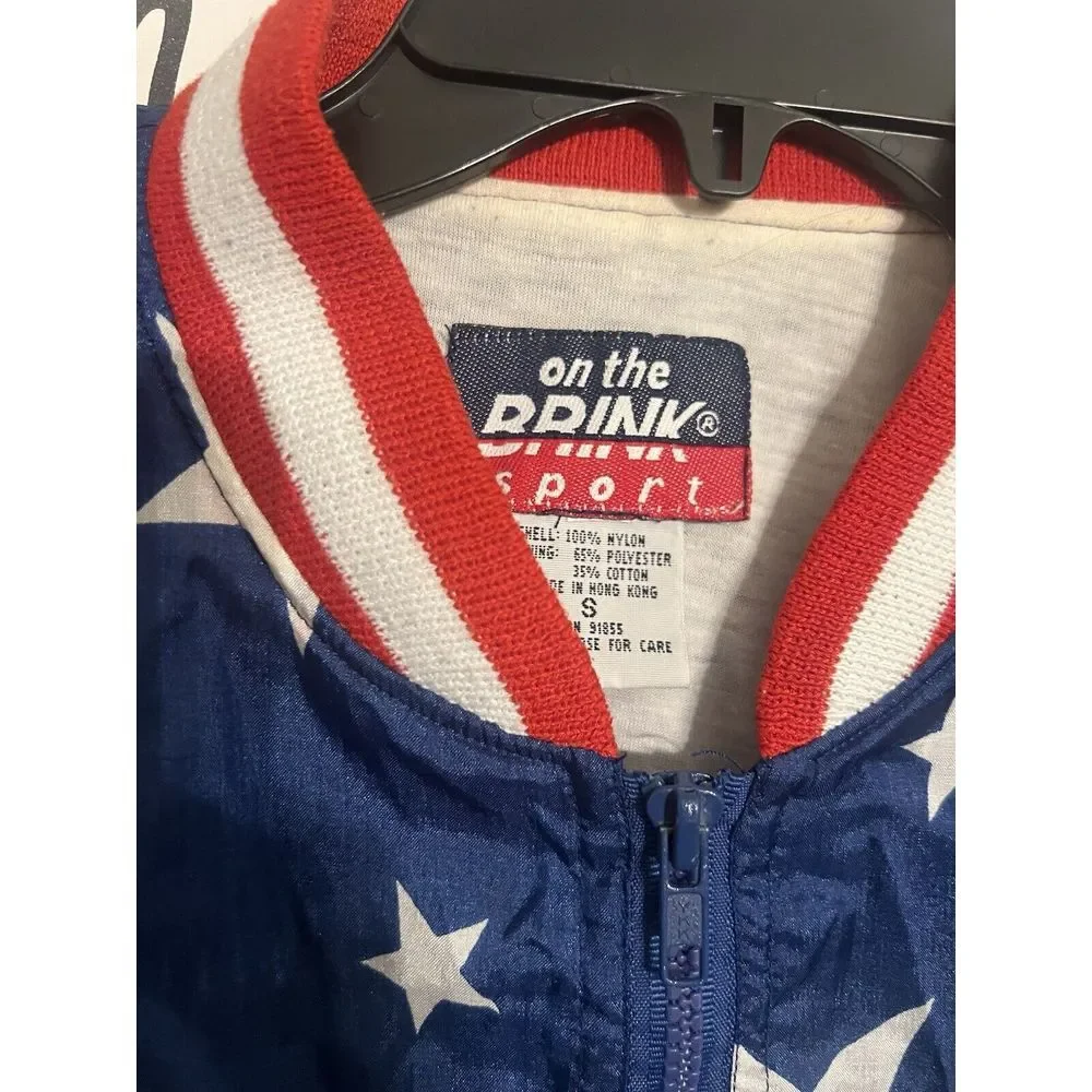 Vintage On The Brink Jacket Unisex Small White Red Blue‎ Stars Windbreaker Lined